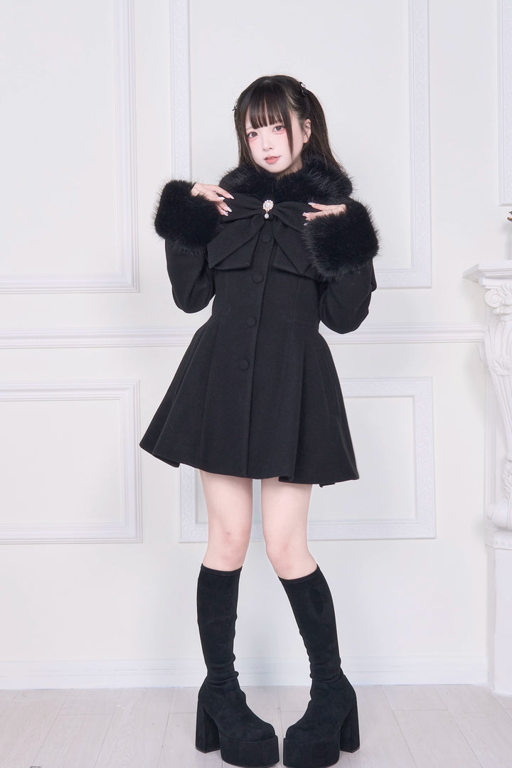 Jirai Kei Winter Coat, Faux Fur Trim, Detachable Cape 44066:794470