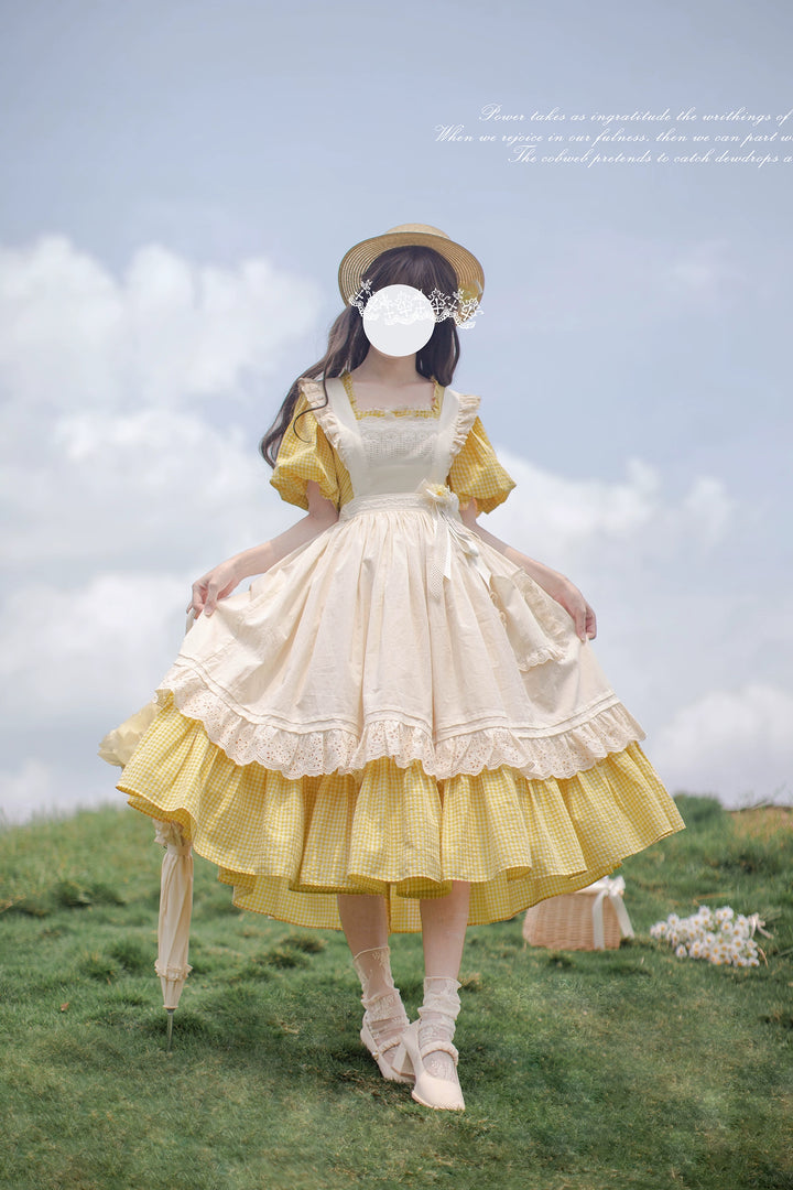 Country Lolita Dress Set Short/Long-Sleeved OP and Cotton Over-Skirt 42815:754219