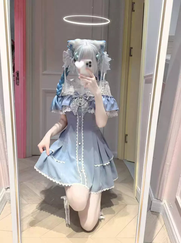 Stand Collar Ryousangata Dress, Upper Flounce Hem 45627:856711