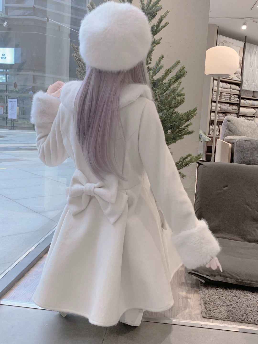 Winter Jirai Kei Coat Woolen Fleece Coat Bow Knot Coat 41032:685798