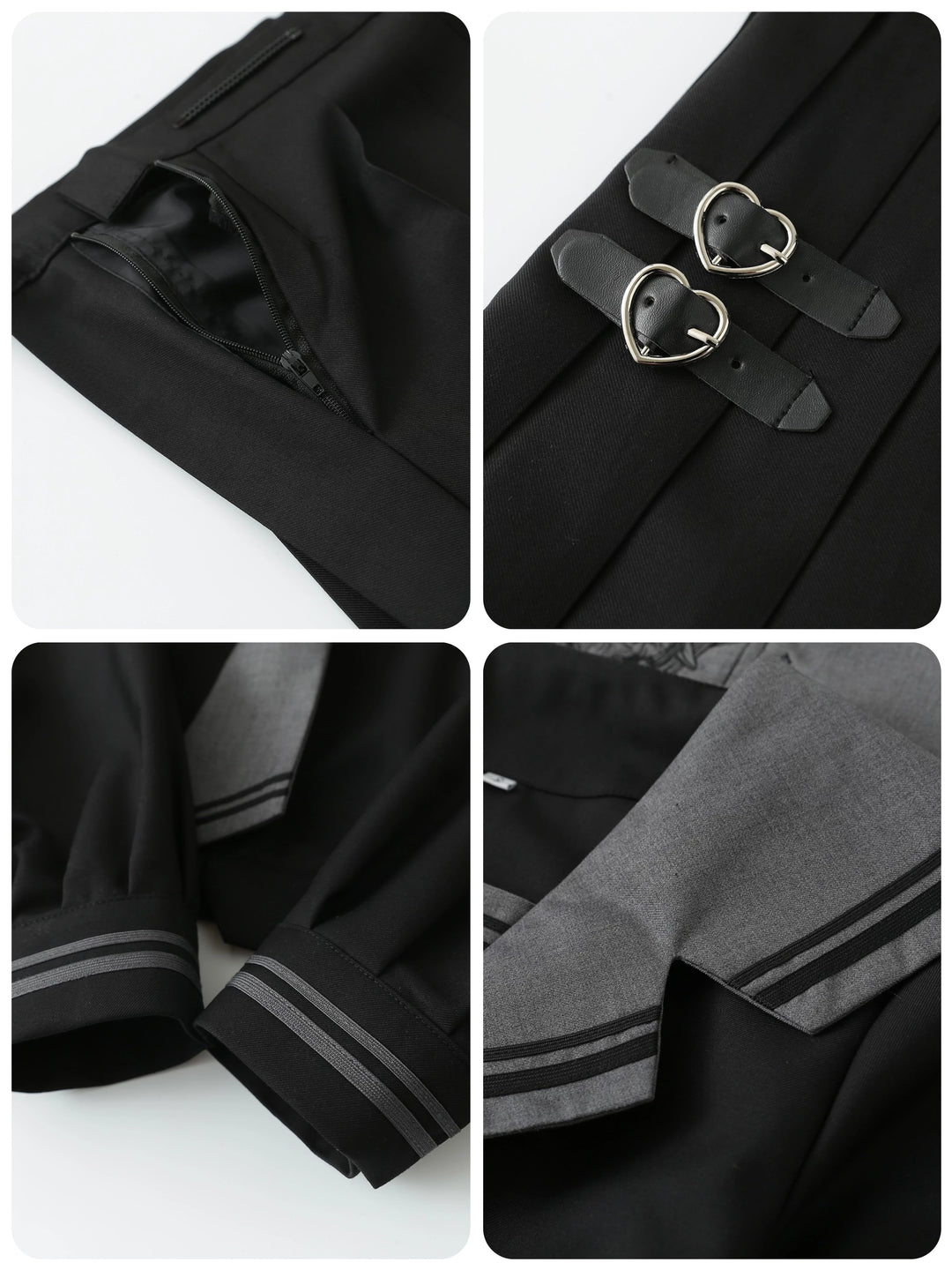 Black JK Uniform Sailor Collar Blouse Pocketed Pleated Skirt 43025:762740