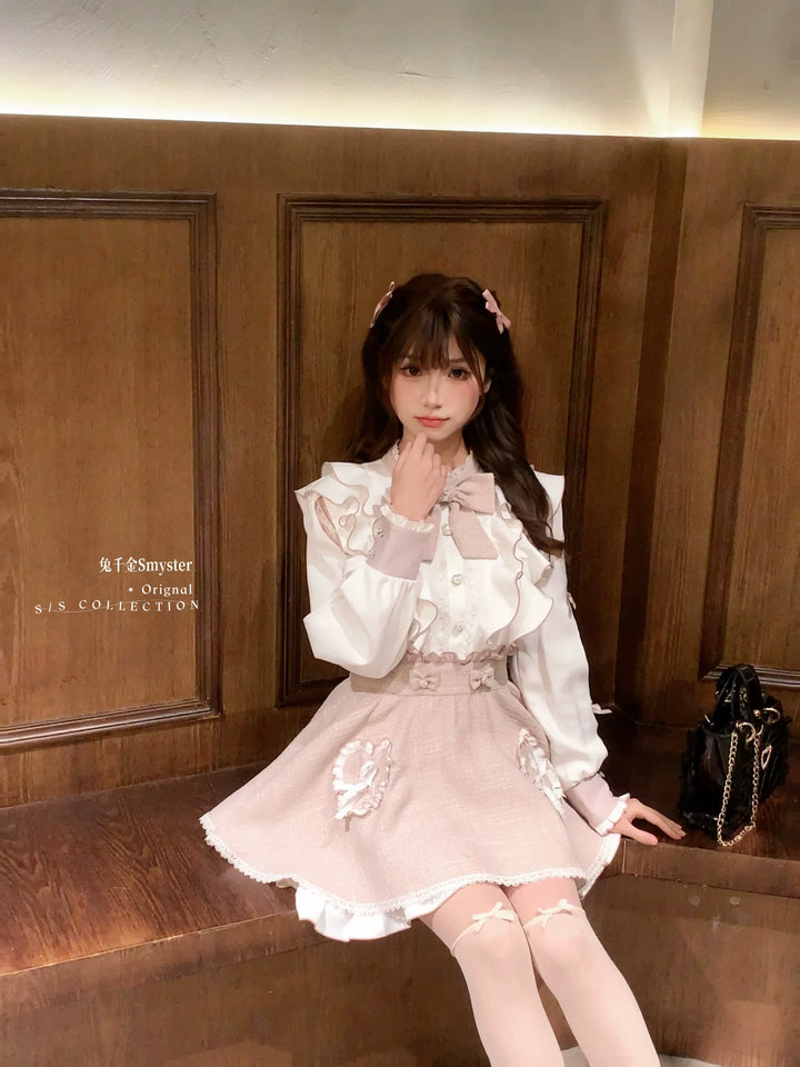 Pink and White Ryousangata Tweed Dress, Elastic Shorts 44755:825246