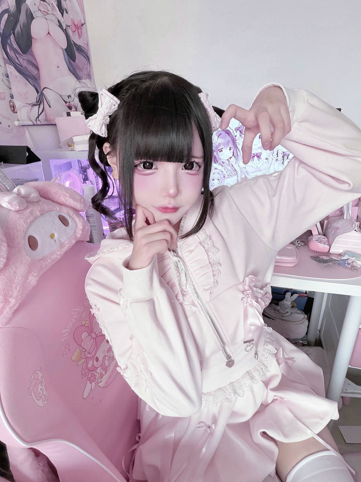 Pink Ryousangata Jacket & Skirt Set, Lace and Ribbon 46112:875227