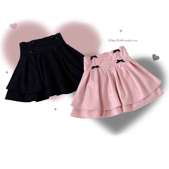 Jirai Kei Skirt Double Layer Puff Skirt with Bow (Black / L M S) 36770:534692