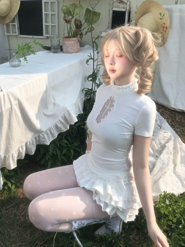 Gothic Cross-Detailed T-shirt & Tiered Ruffle Bloomers 43079:764546