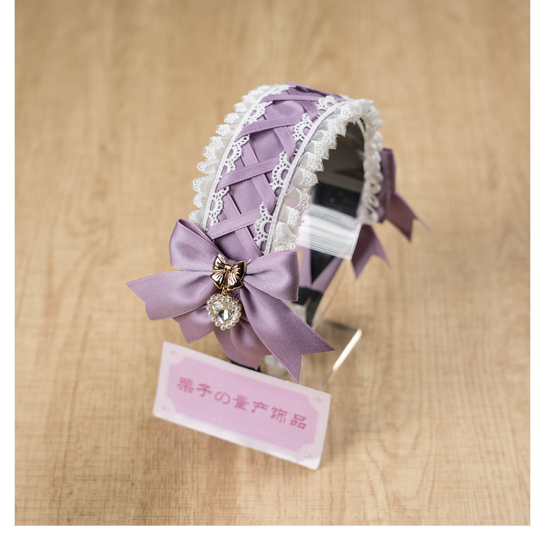 Ruffled Lace Jirai Kei Headband with Bows and Rhinestone 42485:742669