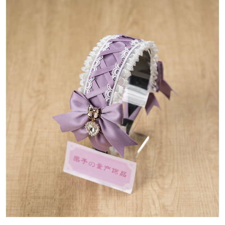 Ruffled Lace Jirai Kei Headband with Bows and Rhinestone 42485:742669