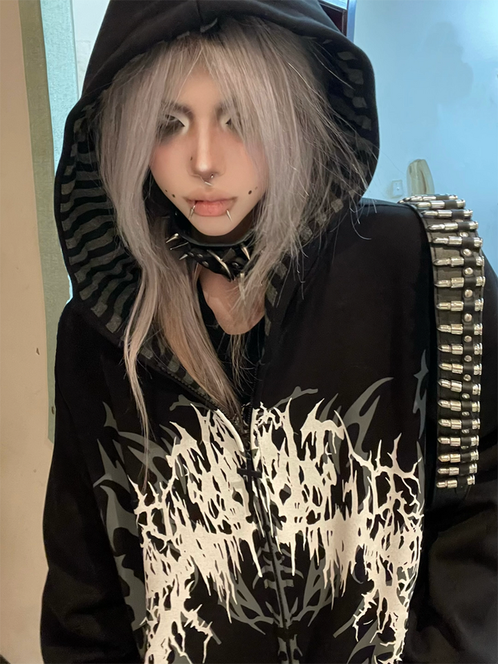 Cotton Jirai Kei Coat Gothic Punk Style with Oversized Design 42386:737963