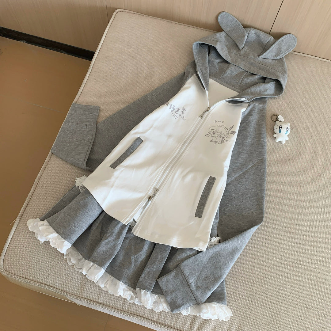 Jirai Kei Jacket with Puppy Ear Hood & Drop Shoulder Design 42896:758601