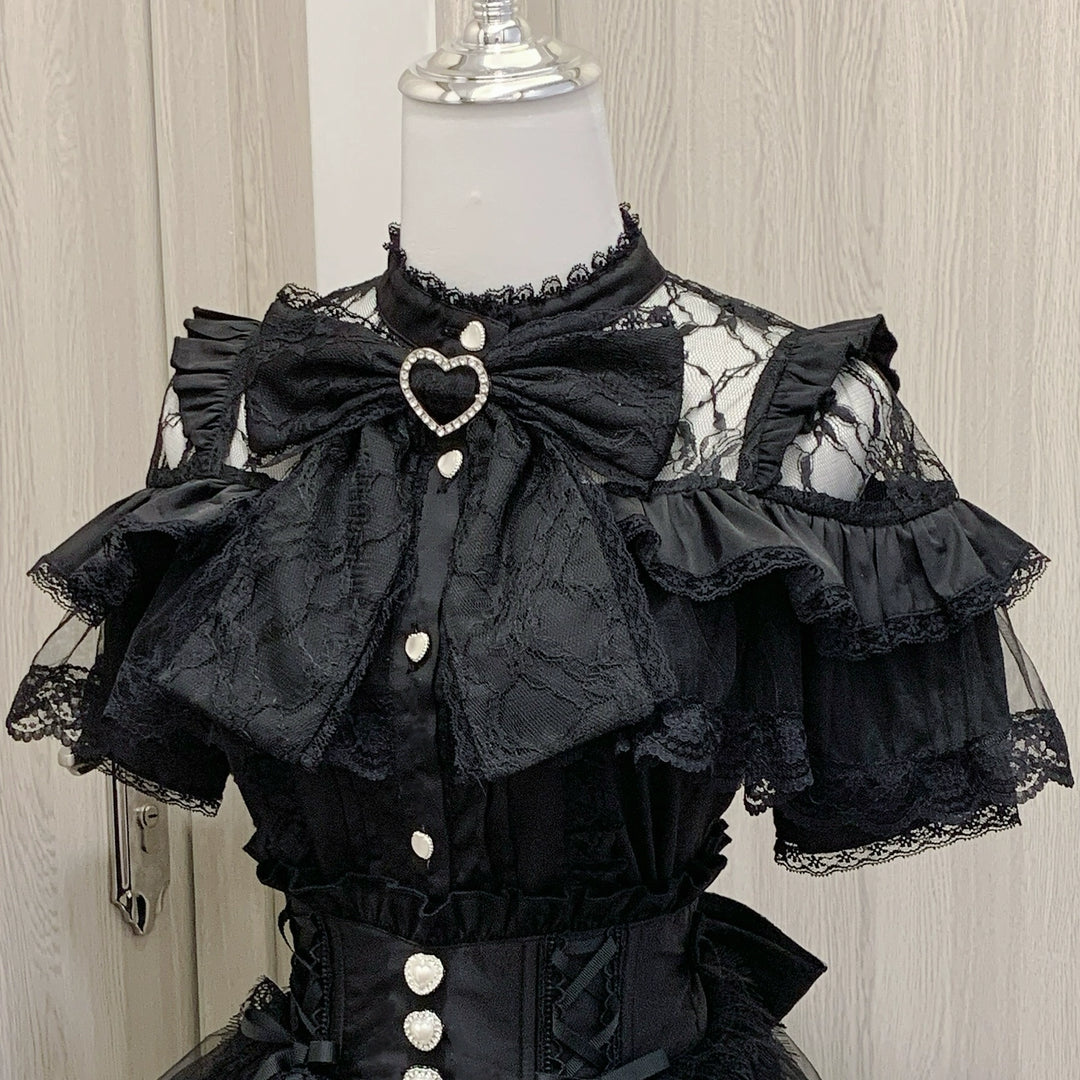 Jirai Kei Blouse Ruffle Lace Ribbon Shirt (L M S XL) 38554:591922