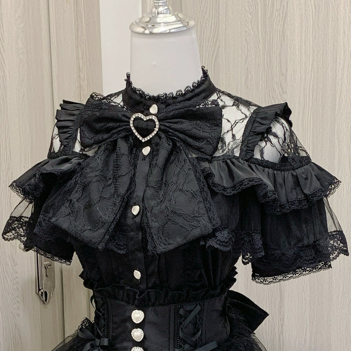Jirai Kei Blouse Ruffle Lace Ribbon Shirt (L M S XL) 38554:591922