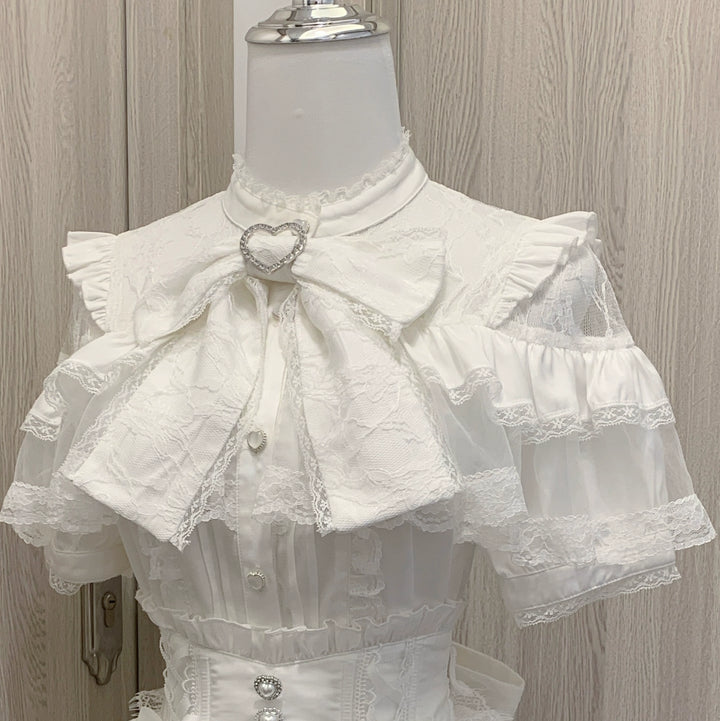Jirai Kei Blouse Ruffle Lace Ribbon Shirt (L M S XL) 38554:591948