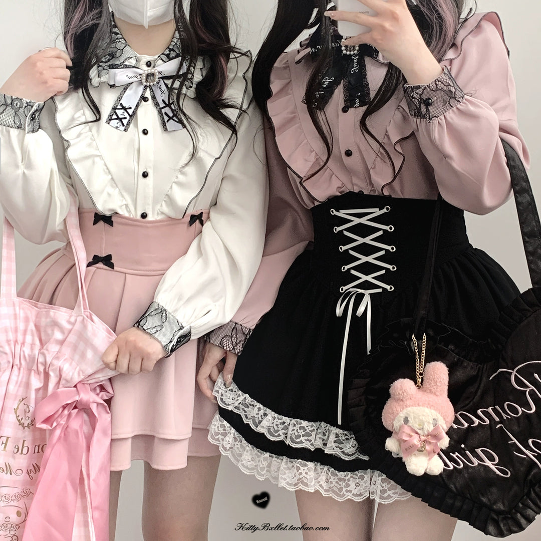 Jirai Kei Skirt Double Layer Puff Skirt with Bow 36770:534642