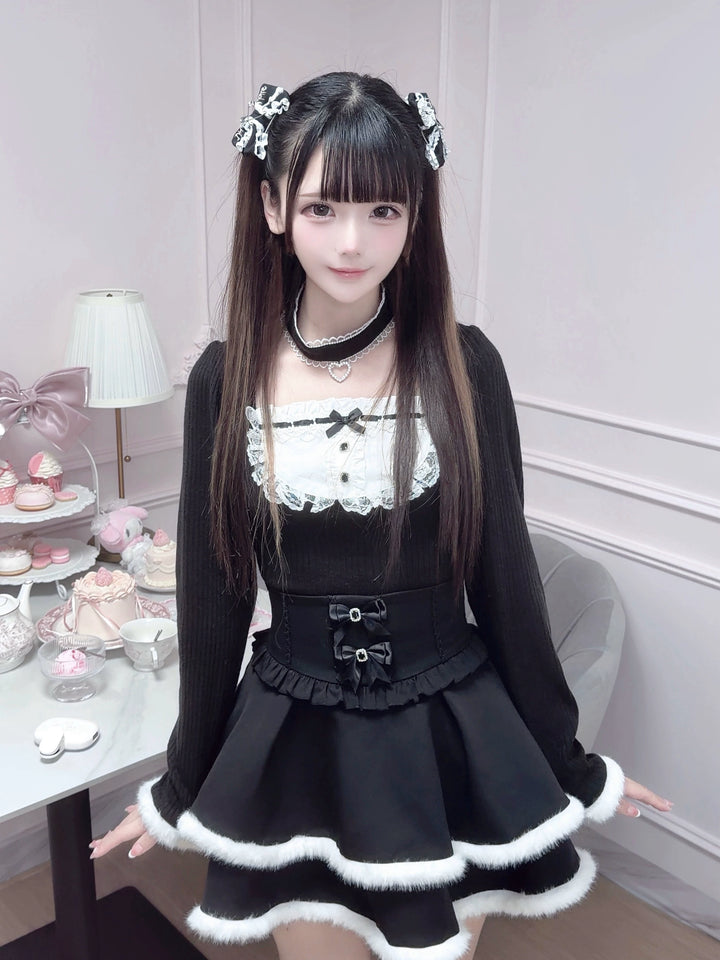 Jirai Kei Black/White Sweater Top with Choker 46104:875361