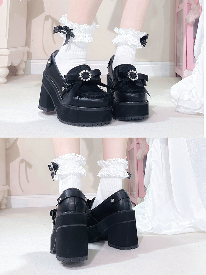 Jirai Kei Shoes Bow Tie Rhinestone Platforms High-heel Shoes 38516:590864