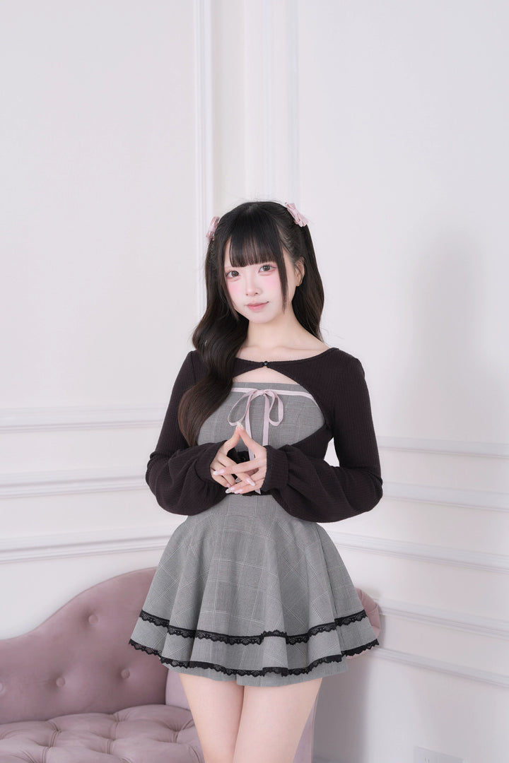 Ryousangata Plaid Dress, Knit Bolero & Elastic Shorts 44815:822707