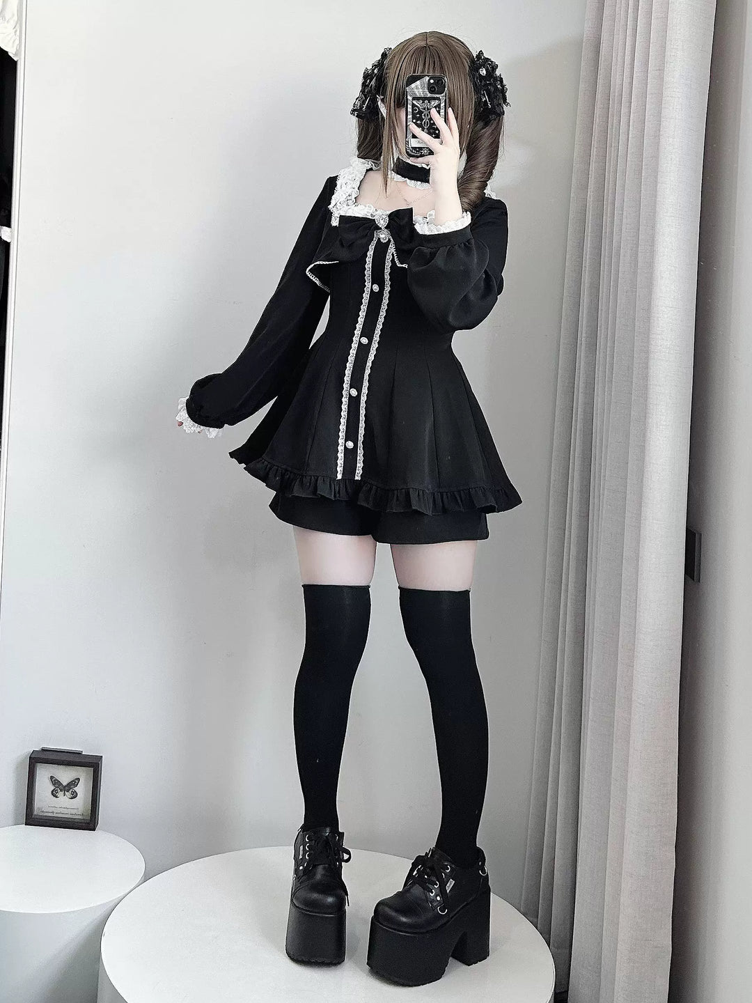 Jirai Kei Long Sleeves Dress, Pocketed Shorts 44197:808121