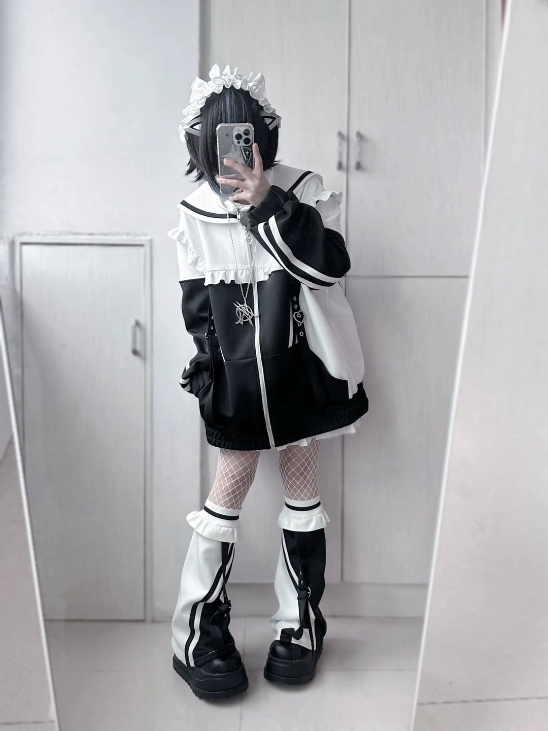 Tenshi Kaiwai Set Sailor Collar Jacket With Ruffle And Heart Buckle 34896:481074