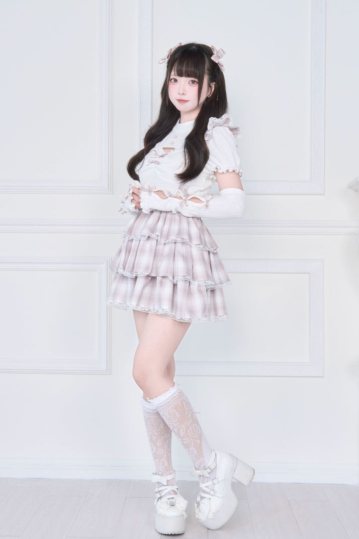 Jirai Kei Knitted Top, High Waist Skirt 43806:786180