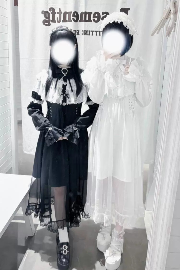 Long Jirai Kei Lace Cape Dress, Detachable Sleeves 43590:780599