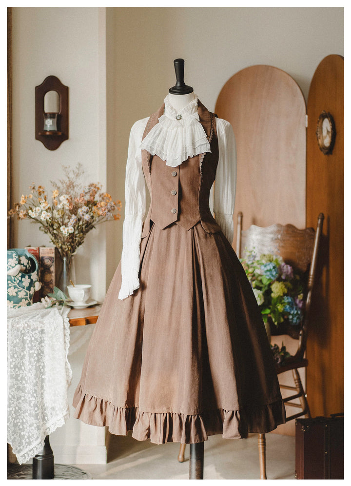 Classic Lolita A-Line Skirt + Button-Front Vest + White Blouse 40944:770408