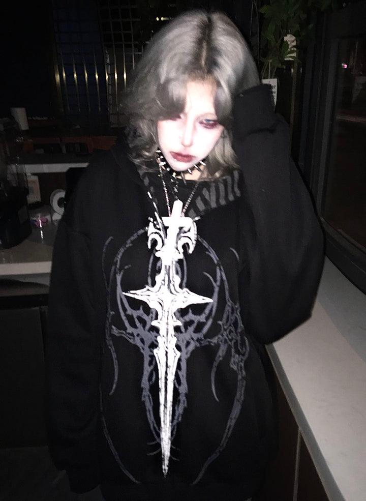 Cotton Jirai Kei Coat Gothic Punk Style with Oversized Design 42386:737999