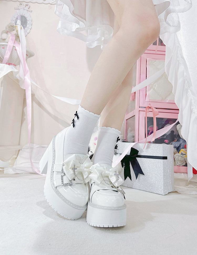 Jirai Kei Platform Shoes With Square Rhinestone and Cross Pendant 42228:734287