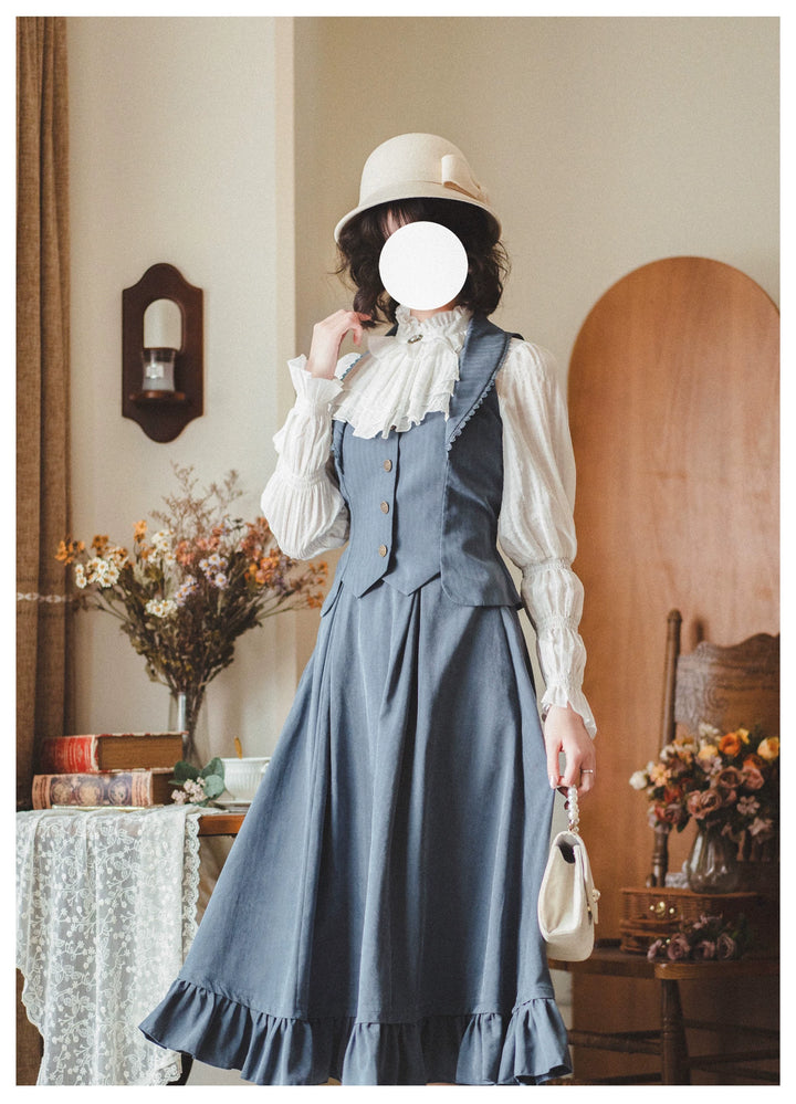 Classic Lolita A-Line Skirt + Button-Front Vest + White Blouse 40944:770397
