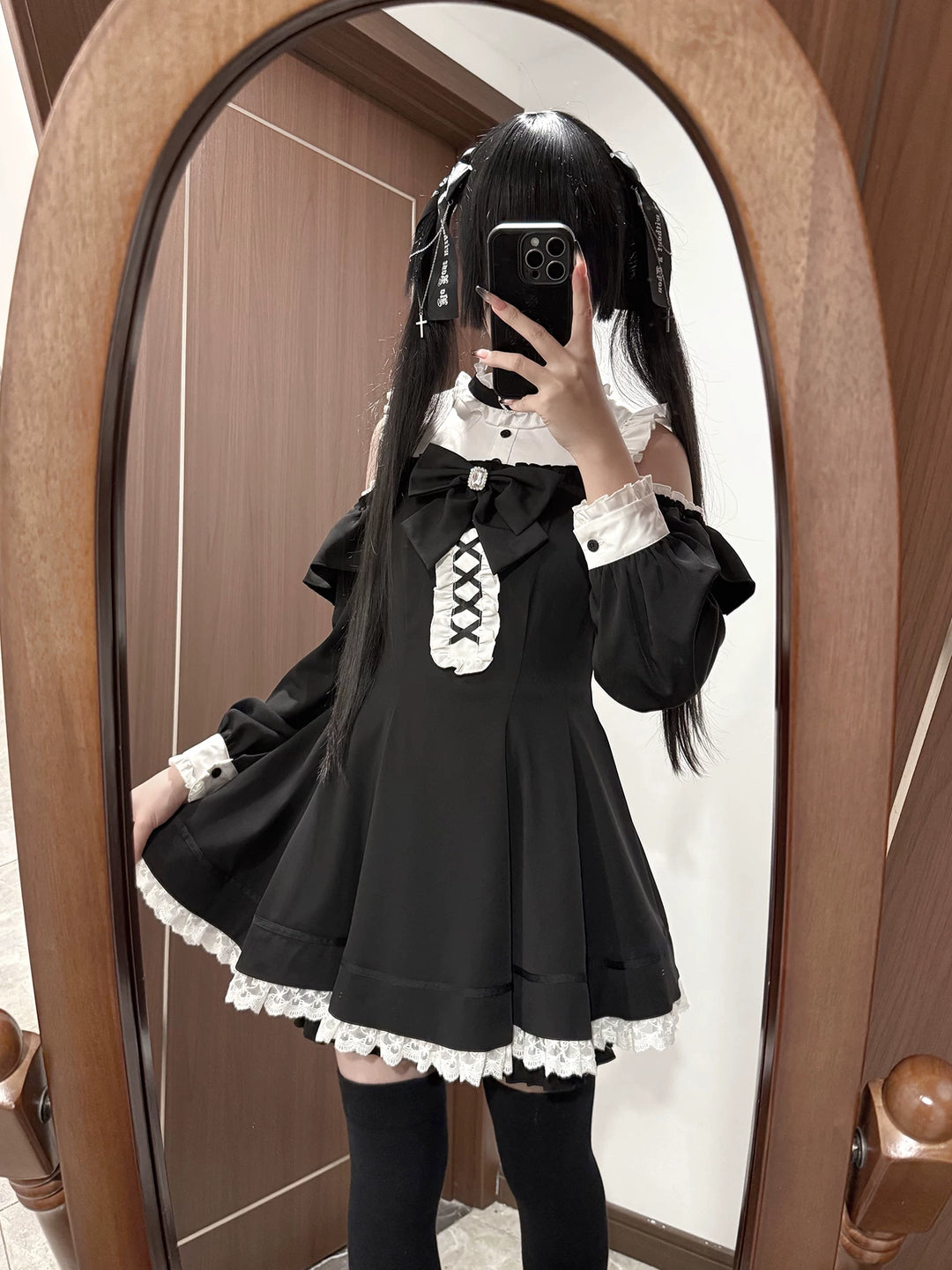 Jirai Kei Open-shoulder Dress Set, Detachable Corset 44751:821142