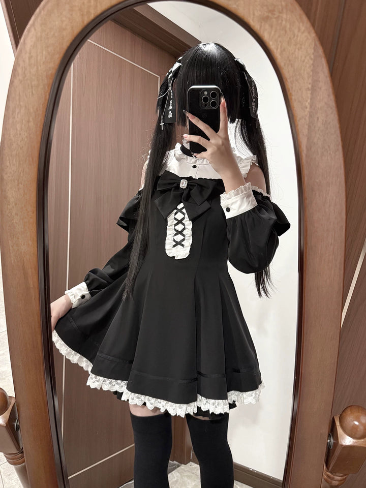 Jirai Kei Open-shoulder Dress Set, Detachable Corset 44751:821142