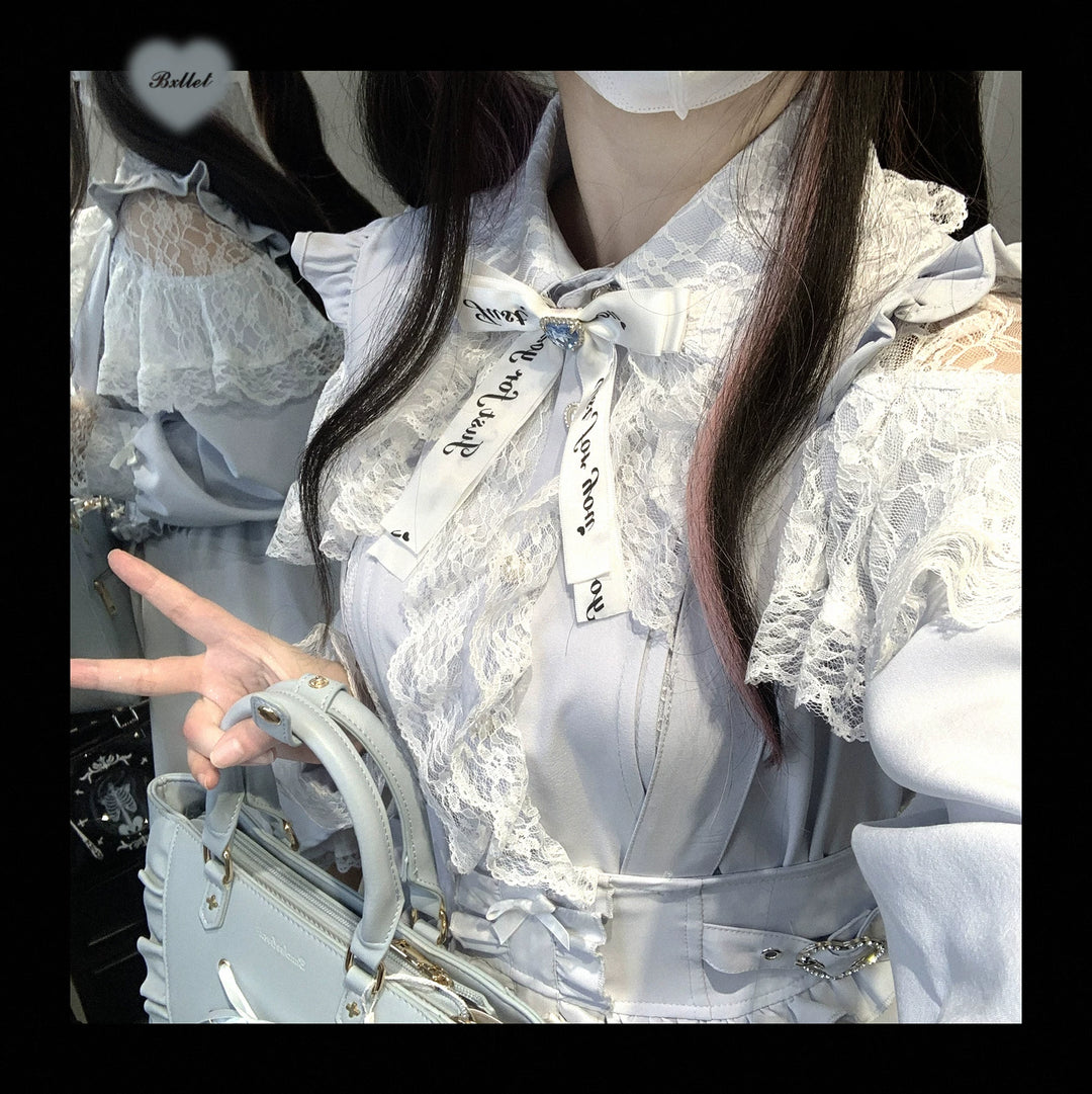 Lace Jirai Kei Blouse, Heart-Shaped Buttons 44757:823856