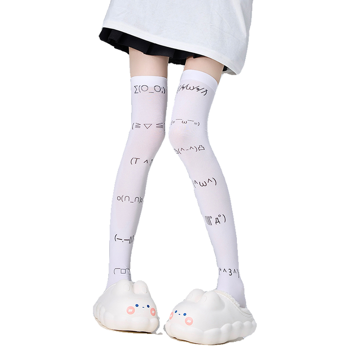 Tenshi Kaiwai Socks Hold-ups Thigh High Socks Velvet Print 36542:555132