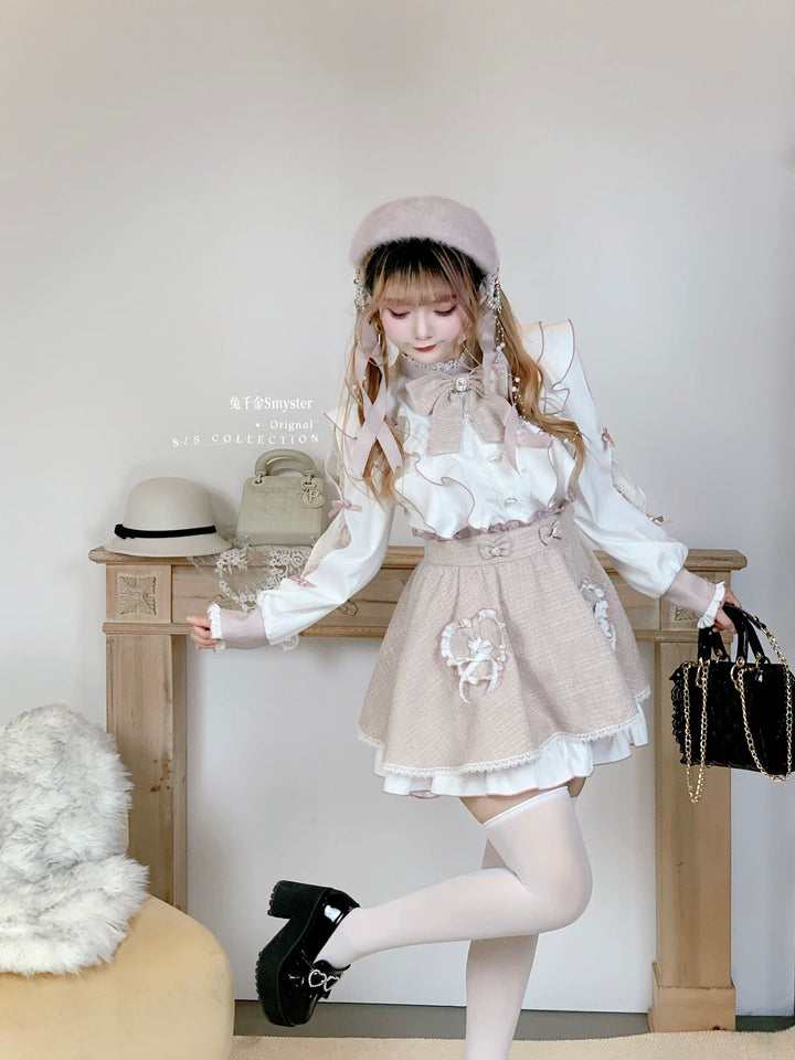 Pink and White Ryousangata Tweed Dress, Elastic Shorts 44755:825242