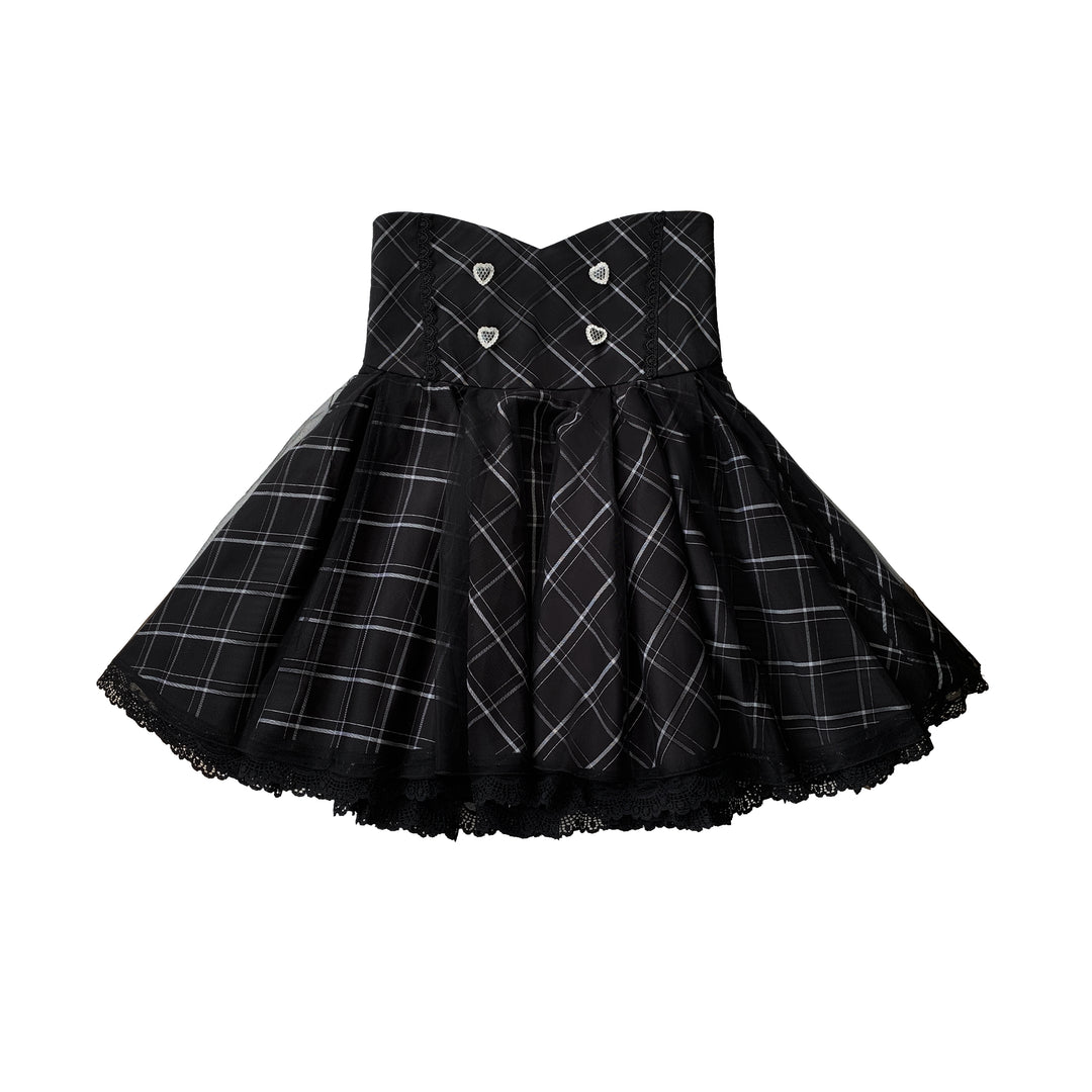 Jirai Kei Skirt Set Open-shoulder Blouse with Heart Bow Tie (L M S XL) 42864:755770