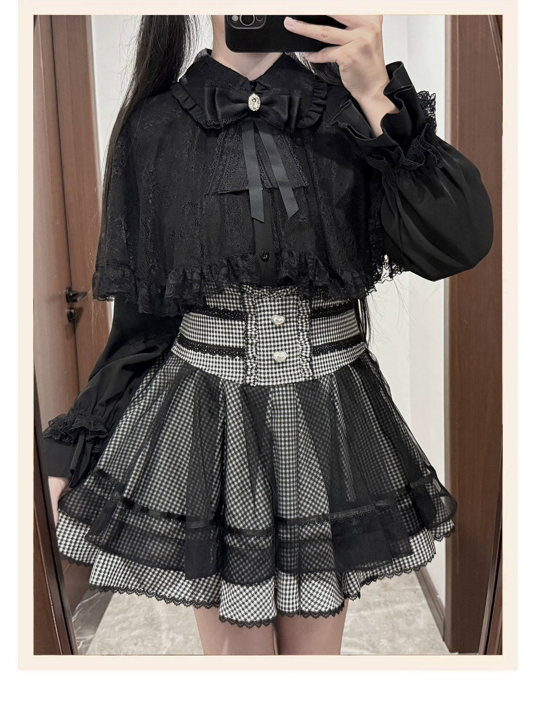 Jirai Kei Lace-cape Blouse, High-waist Skirt Outfit (2XL 3XL 4XL L M S XL) 43933:790390