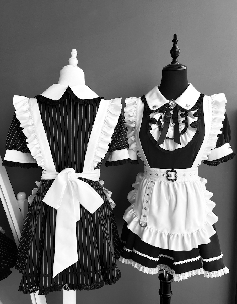 Maid Style Jirai Kei Dress Set, Pocketed Shorts + Apron 43439:778398