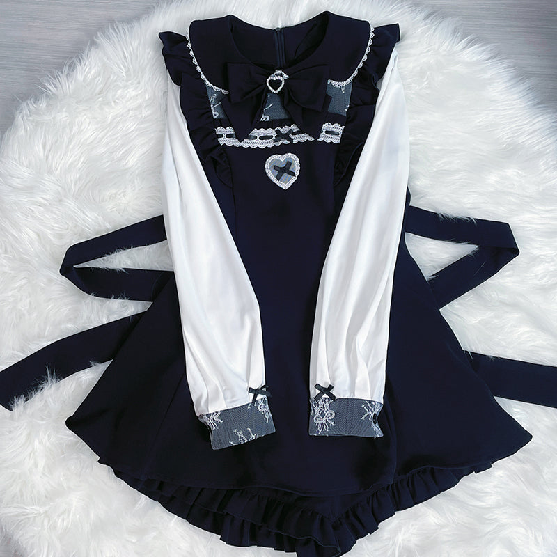 Jirai Kei Set Up Lace Dress Set Black Pink Blue Dress (L M XL) 34480:462718
