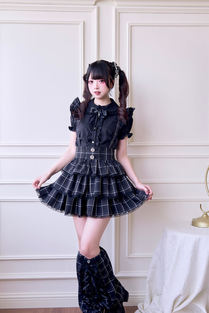 Plaid Jirai Kei Suspender Skirt with Removable Straps 42625:750989