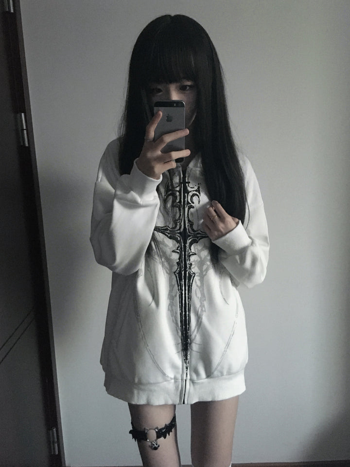 Cotton Jirai Kei Coat Gothic Punk Style with Oversized Design 42386:737941