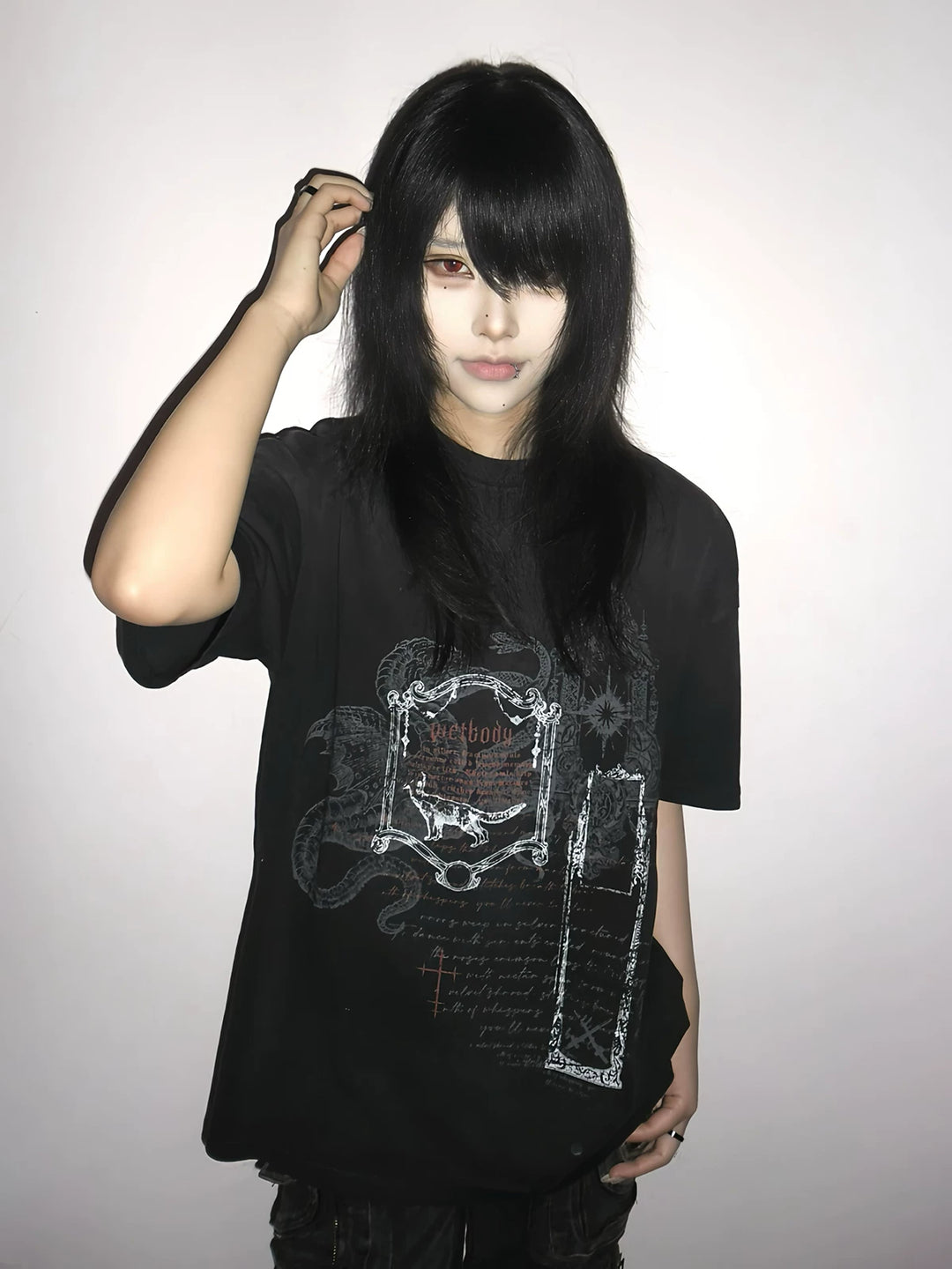 Cotton Subculture T-shirt, Snake & Mirror Frame Print 44778:830390