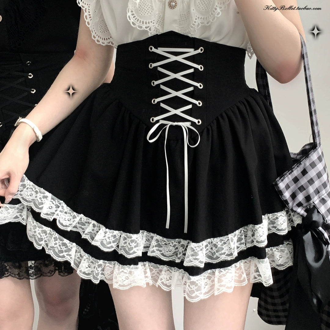 Jirai Kei Skirt High Waist Skirt Lace Up Skirt (In-stock Pre-sale) 36776:540112