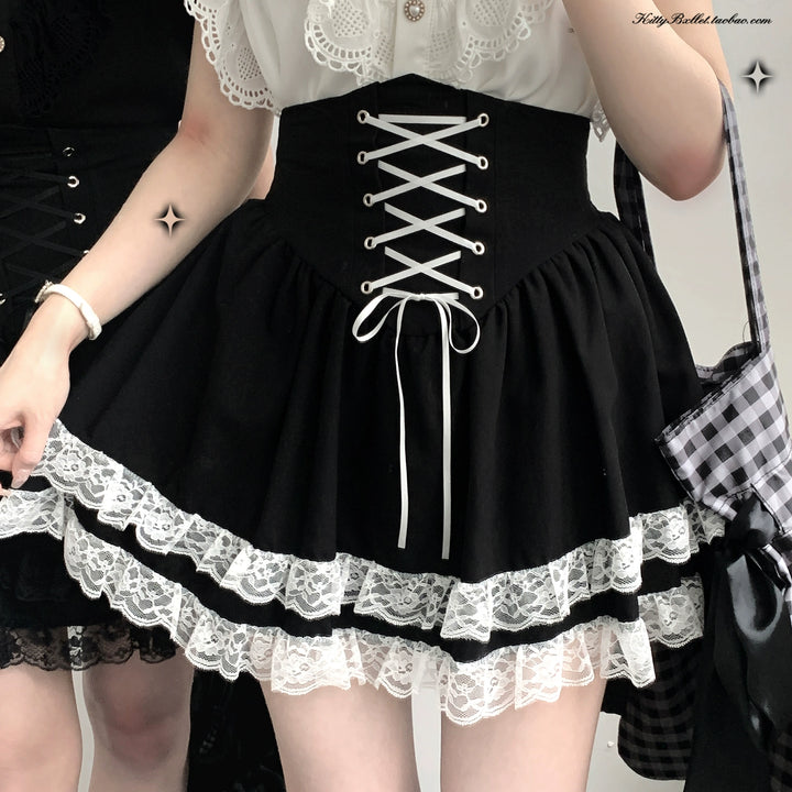 Jirai Kei Skirt High Waist Skirt Lace Up Skirt (In-stock Pre-sale) 36776:540112