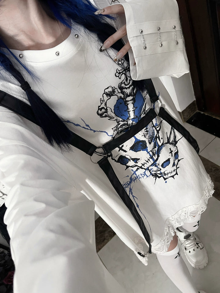Gothic Printed Long Sleeve Tee, Detachable Strap 44336:804671