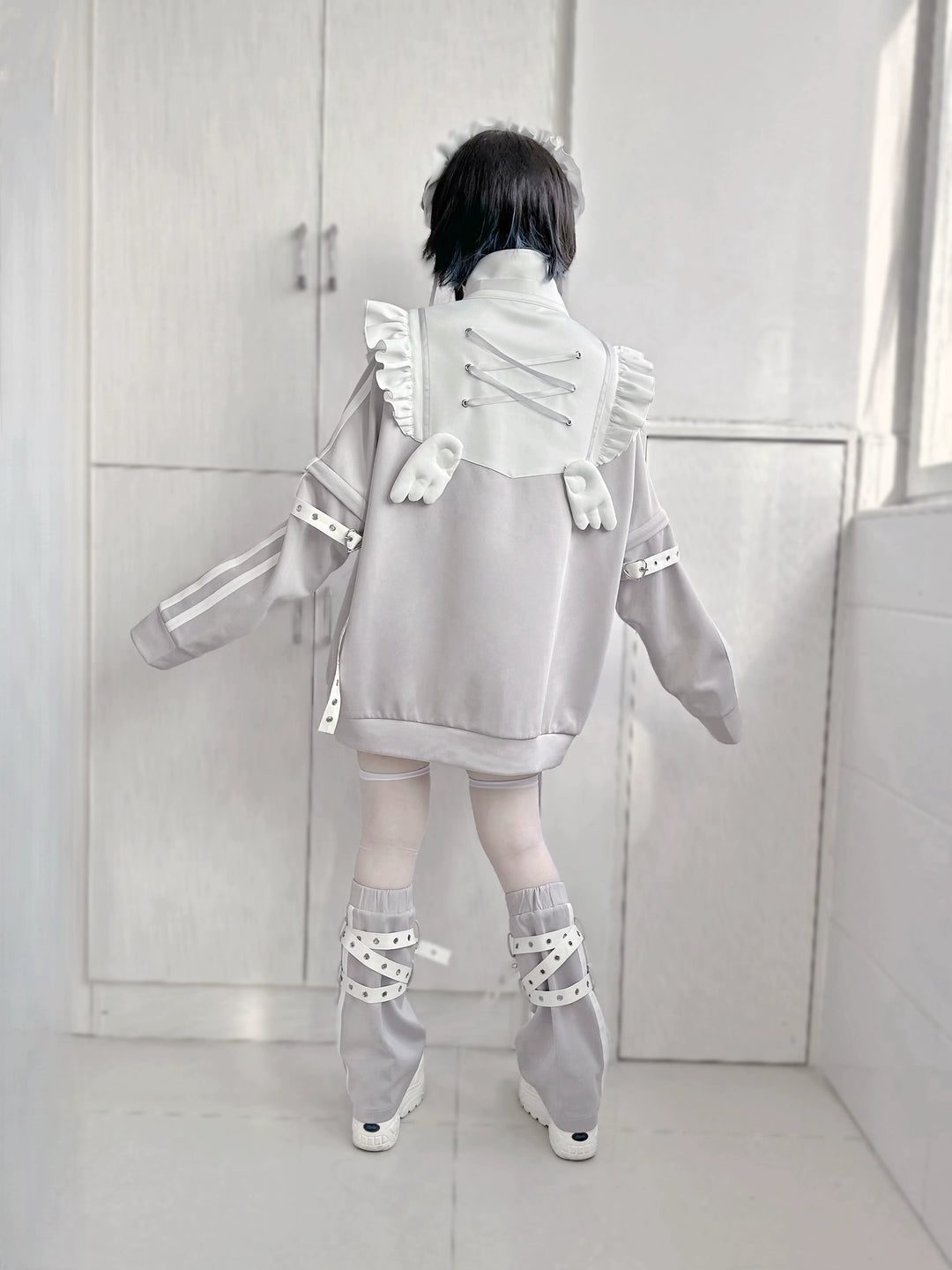 Tenshi Kaiwai Shorts Set Gray Black Jacket With Wings 35728:502706