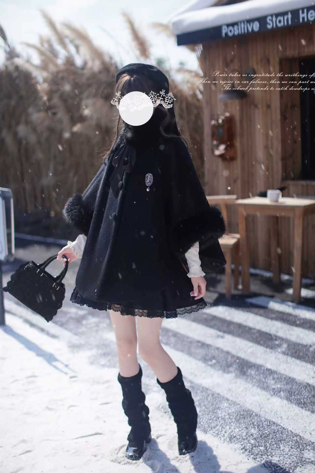 Mid-length Winter Cloak, Faux Fur Trim 44035:793986