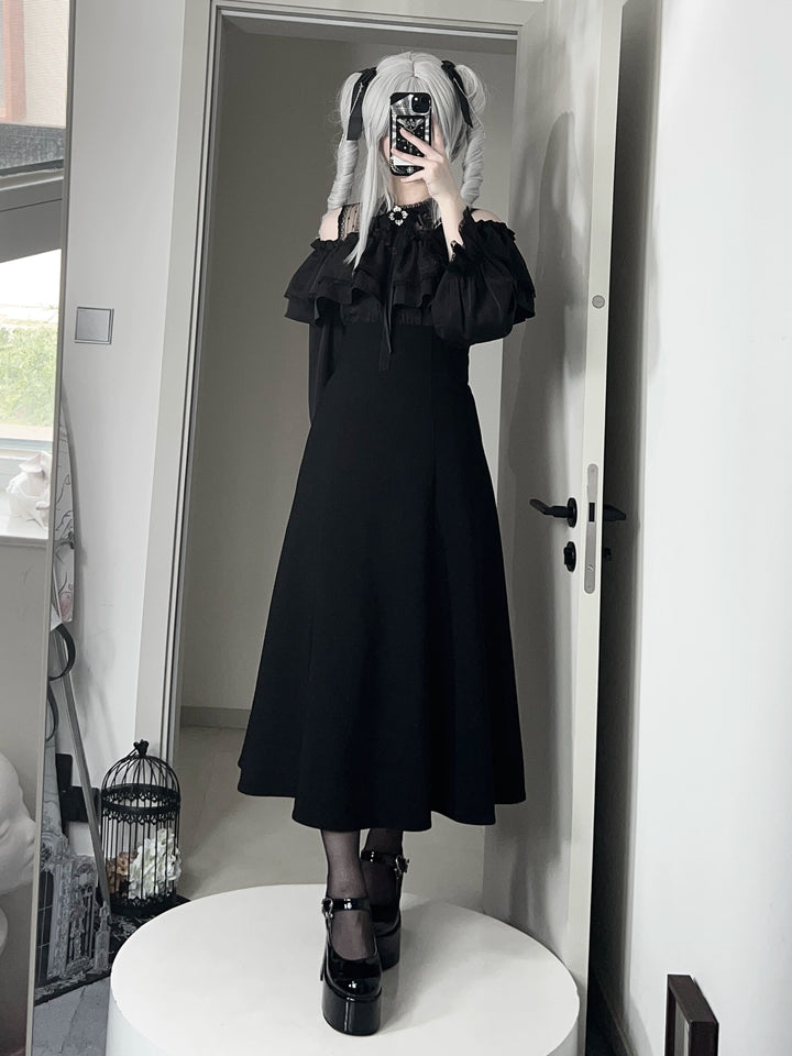 Gothic Black Open-Shoulder Long Dress 44168:798406