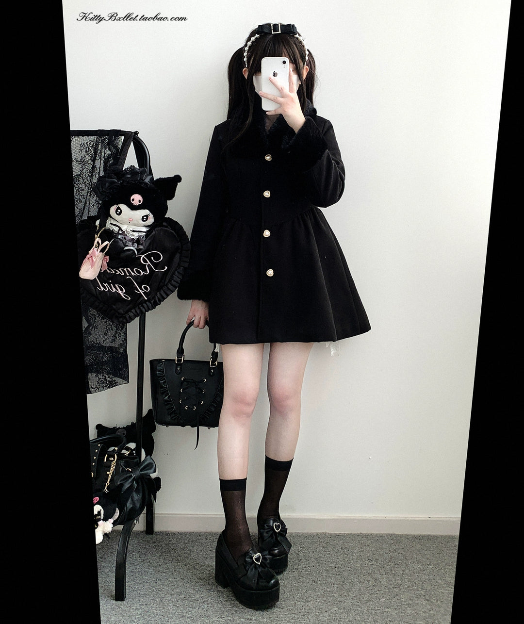 Jirai Kei Coat Detachable Fur Collar Dress Wool-like Jacket 40416:667668