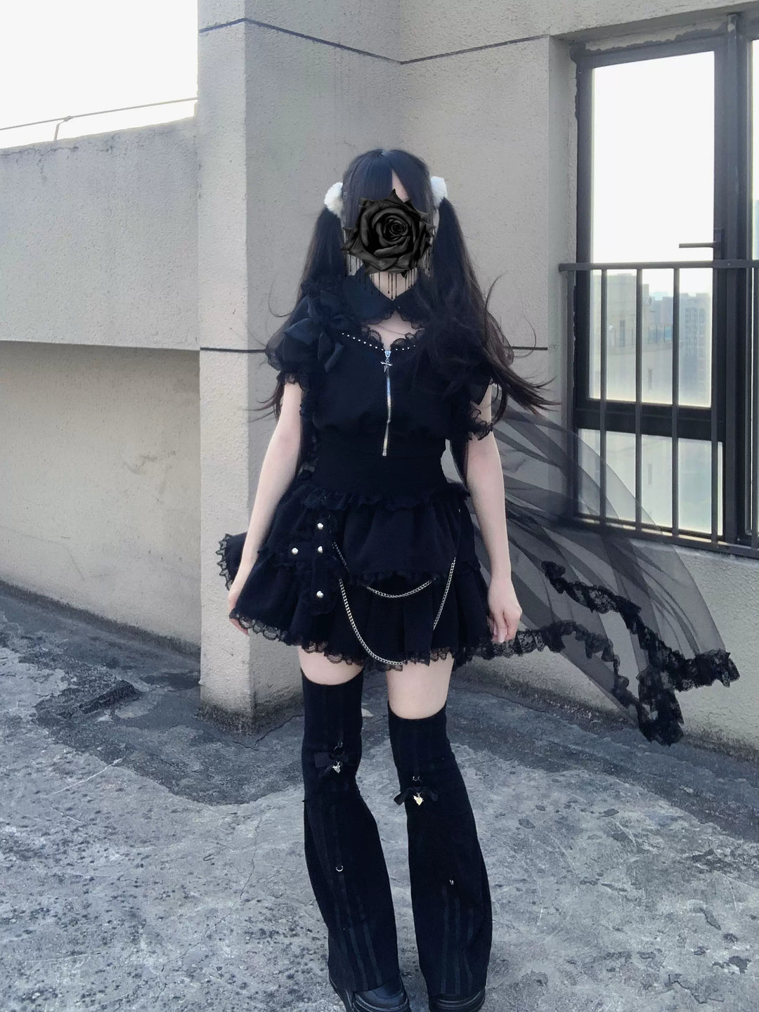 Jirai Kei Skirt & Zip-up Top, Tulle Vest 45009:838765