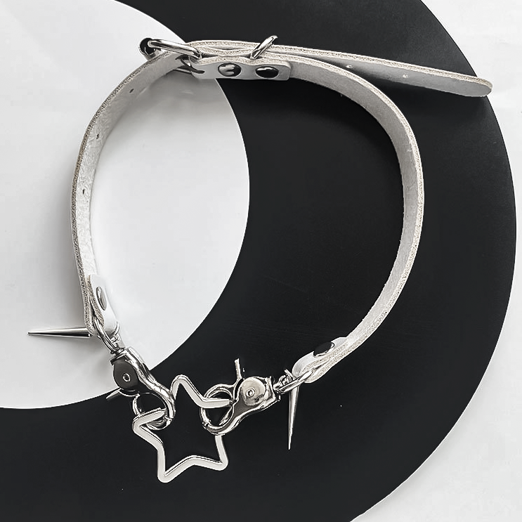 Jirai Kei Necklace Metallic Bone Star Pendant PU Punk Choker 42684:749356