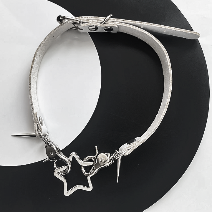 Jirai Kei Necklace Metallic Bone Star Pendant PU Punk Choker 42684:749356